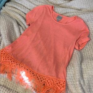 Buckle orange tee shirt open back Small